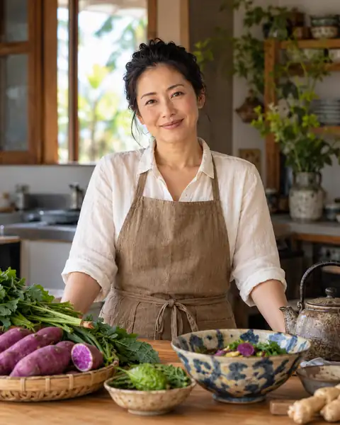 Hana Tamashiro nella sua cucina