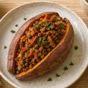 Patata dolce ripiena di lenticchie