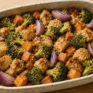 Pollo con patata dolce e broccoli